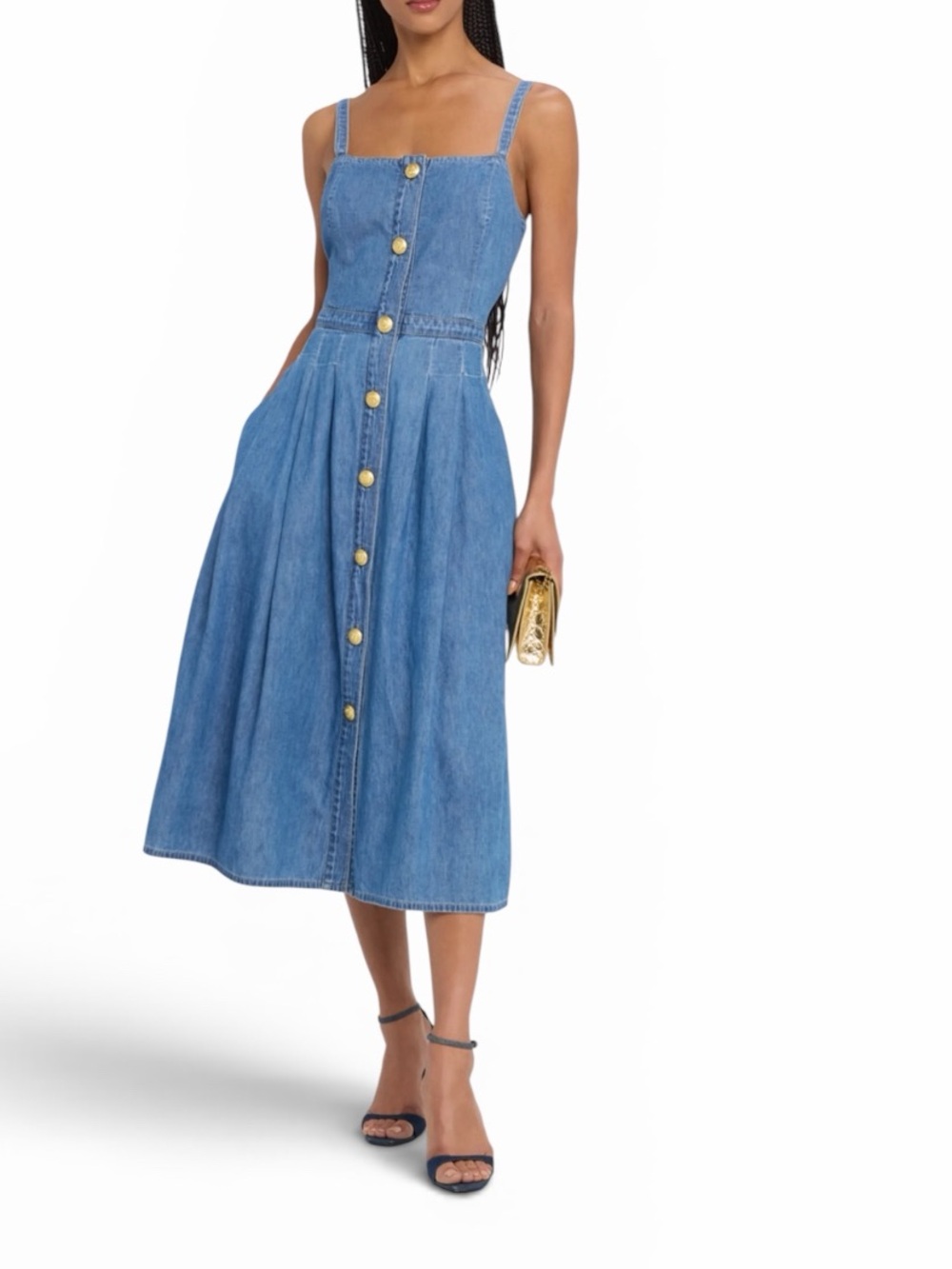 L'AGENCE Esmeralda Denim Midi Dress NWT